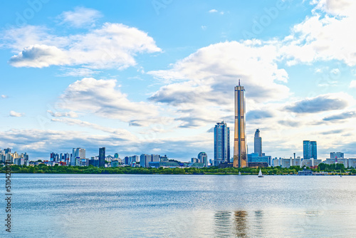 Skyscrapers in Yeouido and Han River in Seoul taken during the daytime