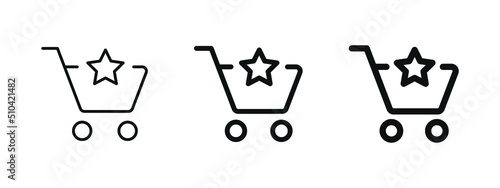 add to shopping cart icon, shop basket save symbol sign with favorite star icon 