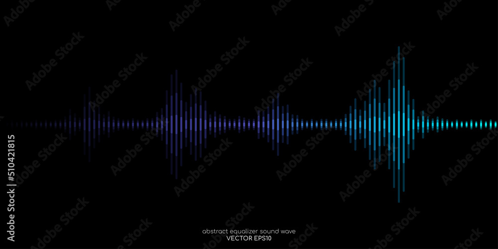 Abstract sound wave equalizer stripe lines blue green light isolated on ...