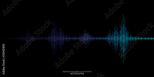 Abstract sound wave equalizer stripe lines blue green light isolated on black background. Vector illustration in concept music, sound, technology.