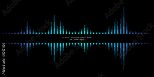 Abstract sound wave equalizer stripe lines blue green light isolated on black background with space for text. Vector illustration in concept music, sound, technology.