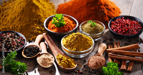 Fototapeta Naklejka Na Ścianę i Meble -  Variety of spices on kitchen table