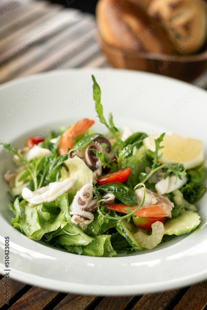 organic mixed green salad with fresh seafood in portugal organic mixed green salad with fresh seafood in portugal