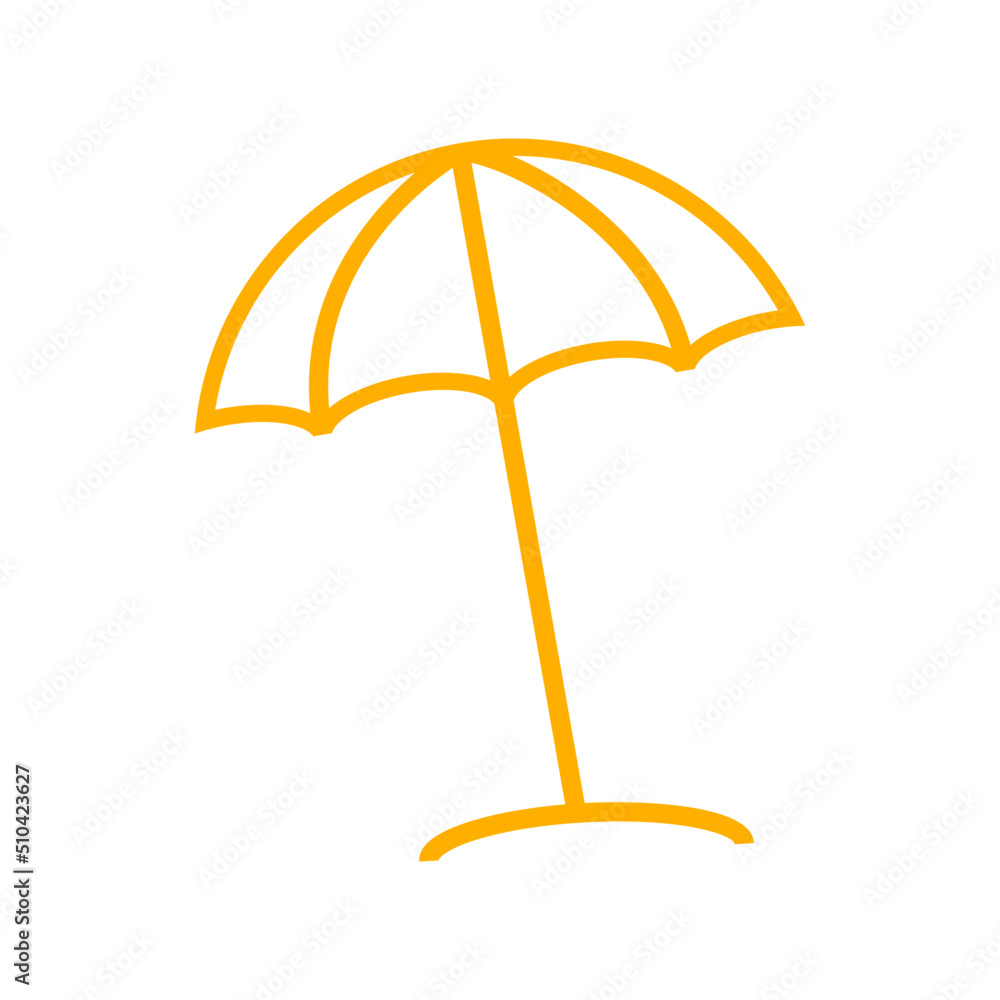 Summer beach umbrella, holiday, travel, ocean and vacation line icons for web and print isolated on white background.