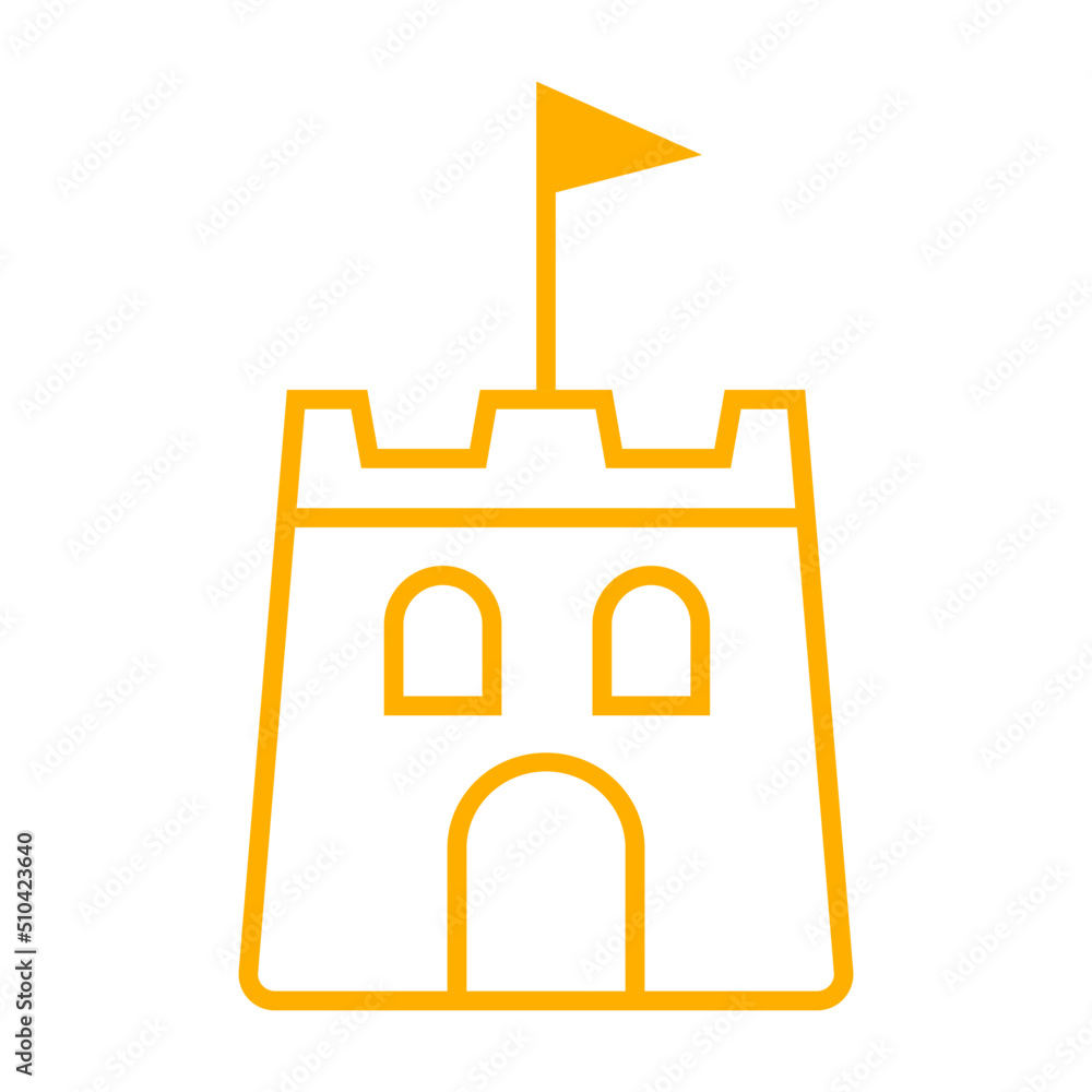 Sandcastle summer beach, holiday, travel, ocean and vacation line icon for web and print isolated on white background. Sandcastle summer beach, holiday, travel, ocean and vacation line icon for web and print isolated on white background.