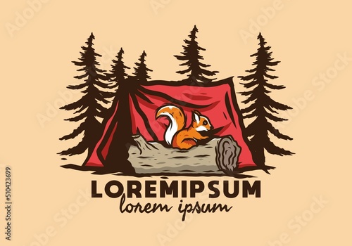 Lonely squirrel hiding in a dead tree trunk illustration