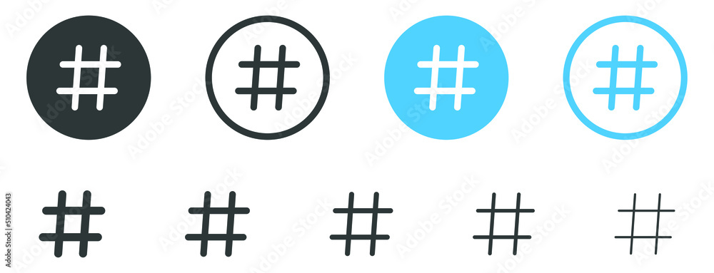 hashtag icon symbol, popular trend for social media tags - the hash icon symbol. trending explore icons, marketing promotion Advertising signs  - obrazy, fototapety, plakaty 