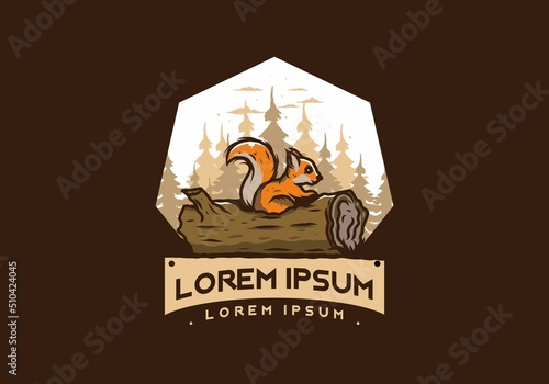 Lonely squirrel hiding in a dead tree trunk illustration