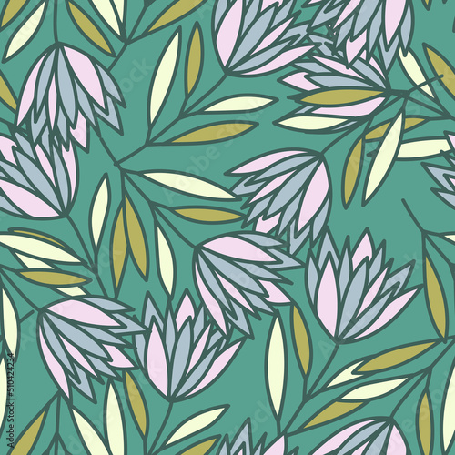 Beautiful flower seamless pattern. Simple outline floral wallpaper. © smth.design