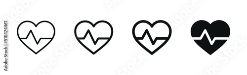 Heartbeat icon sign, heart beat pulse icons - cardiogram heart wave logo