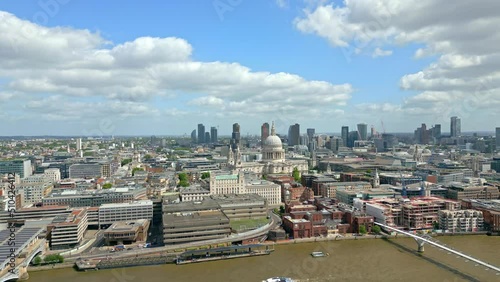 Aerial view over the city of London with St Pauls Cathedral and River Thames - travel photography photo