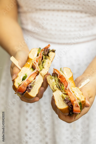 delicious bagel sandwich in the cut