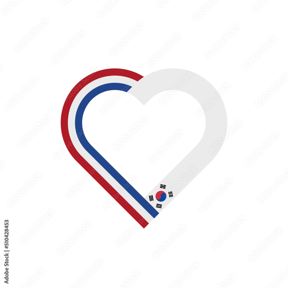 unity concept. heart ribbon icon of netherlands and south korea flags. vector illustration isolated on white background unity concept. heart ribbon icon of netherlands and south korea flags. vector illustration isolated on white background