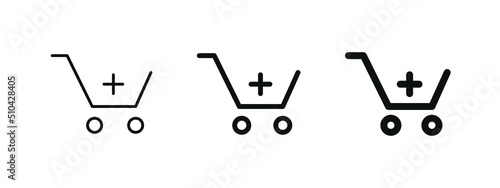 add to shopping cart icon, caddie shop basket symbol with plus icon . online buying sign
