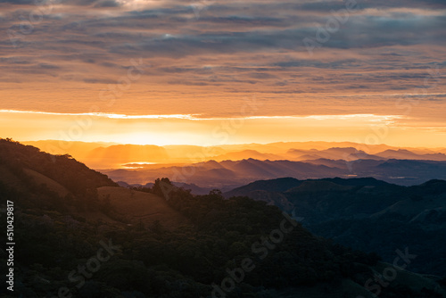 Horizontal image of a beautiful landscape of mountains and a beautiful sunset. 