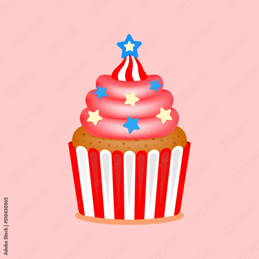 American themed cupcake. USA happy independence day. Vector illustration in cartoon flat style. Isolated American themed cupcake. USA happy independence day. Vector illustration in cartoon flat style. Isolated
