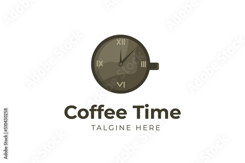 Coffee time Clock logo template modern