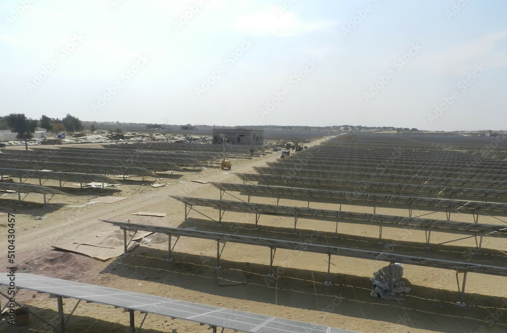 Solar power is the conversion of renewable energy from sunlight into electricity this plant is in Rajasthan, India