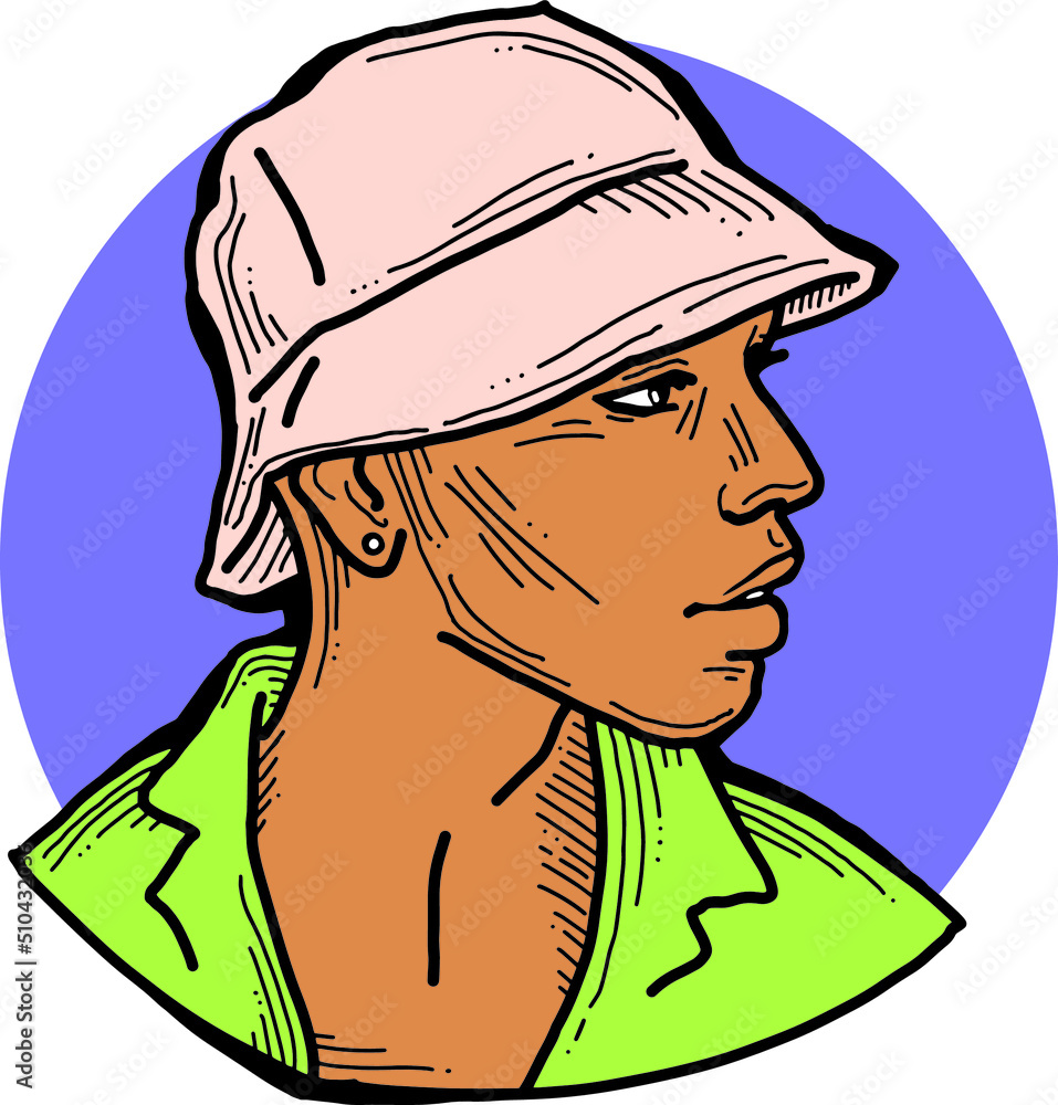 Handsome man wear stylish cap. Friendly face portrait. Street urban fashion for hipster, model, student, young, adult. Hand drawn retro vintage vector illustration. Old style comic cartoon drawing. Handsome man wear stylish cap. Friendly face portrait. Street urban fashion for hipster, model, student, young, adult. Hand drawn retro vintage vector illustration. Old style comic cartoon drawing.
