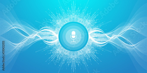 Voice assistant concept. Vector sound wave. Voice and sound recognition equalizer wave flow background. Personal assistant and voice recognition. Abstract amplitude of sound. Vector Illustration