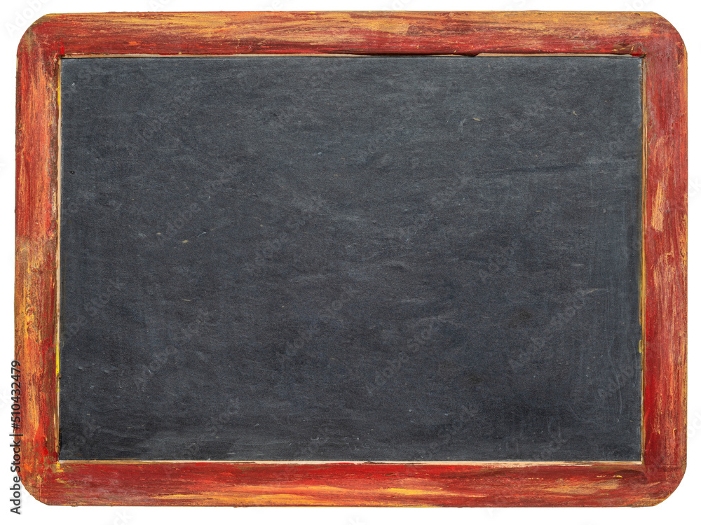 blank retro slate blackboard with painted wooden frame isolated on white