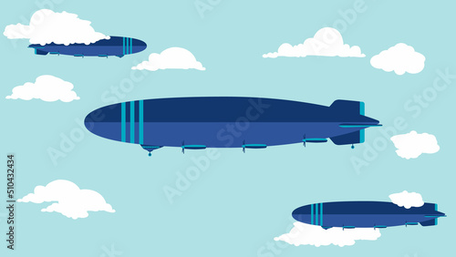 flat cartoon side view of balloon airship in the sky