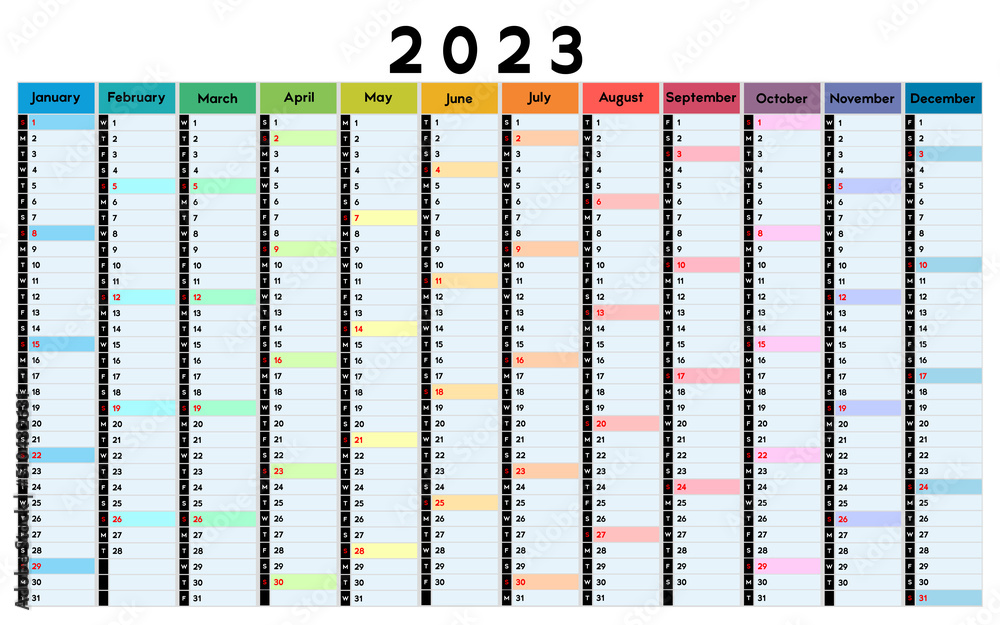 Calendar 2023 Daily Event Planner Vector Color Illustration Stock Calendar 2023 daily event planner vector color illustration stock