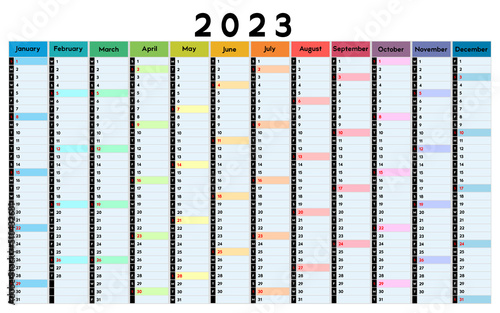 Calendar 2023, daily event planner, vector color illustration