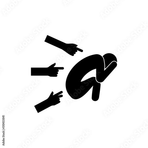 group bullying icon, bully persecution, harassment and hate attack, social blame, accuse victim, thin line symbol on white background - editable stroke vector illustration