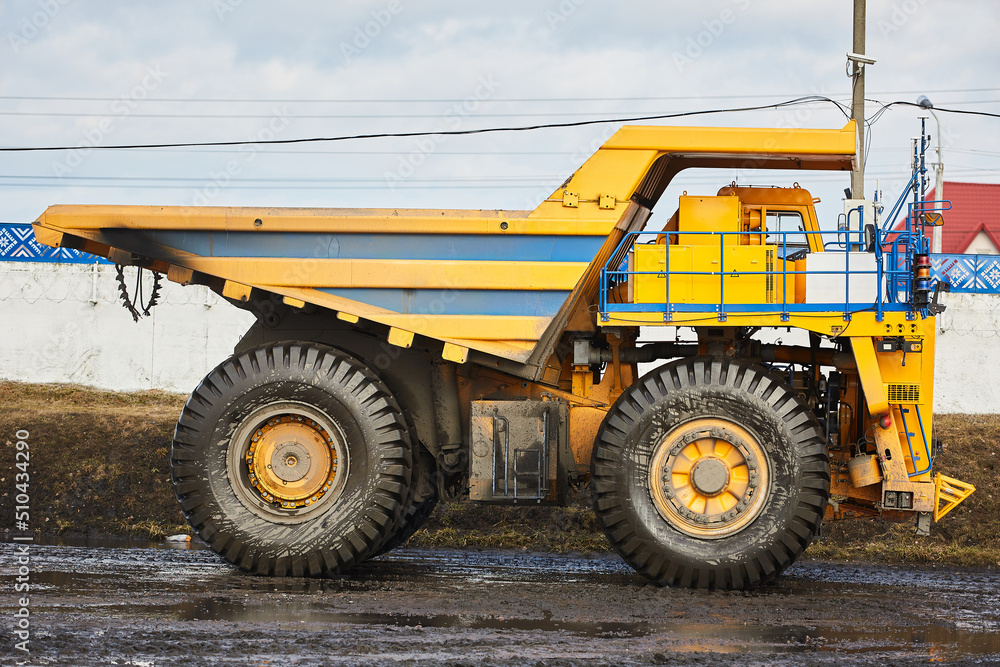Large quarry dump truck.  Mining truck mining machinery to transport coal from open-pit production