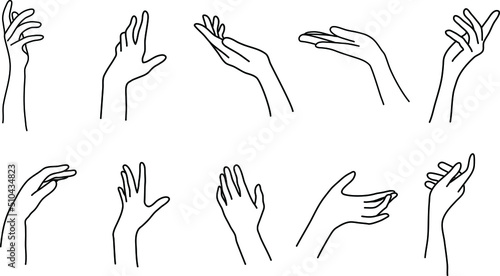 palm and hand line art set; reach out, hold out, element icon set