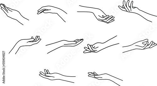 palm and hand line art set; reach out, hold out, element icon set