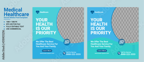 Medical Healthcare Social Media Post Template. Vector	