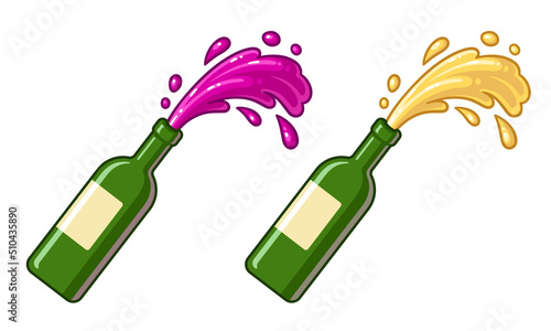 Cartoon red and white wine splashing from bottle