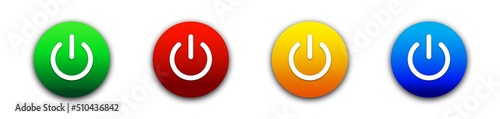 Shut down power icons. On and Off push buttons set. Flat vector illustration.