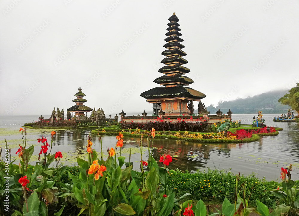 Ulun Danu temple (Lake Temple),at Bedugul district,Tabanan regency of Bali,Indonesia during cloudy weather