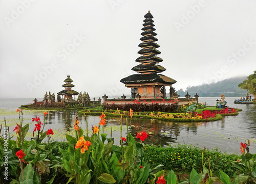 Ulun Danu temple (Lake Temple),at Bedugul district,Tabanan regency of Bali,Indonesia during cloudy weather