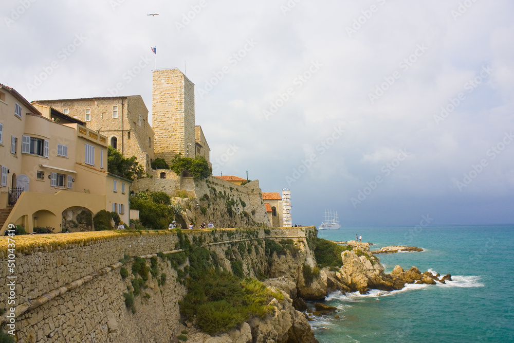Landscape view on the old coastal village and fortification of Bastion Saint Andre in Antibes on the french riviera in France	