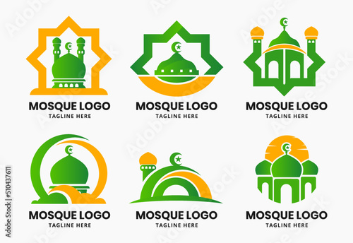 Set of islamic mosque logo design template