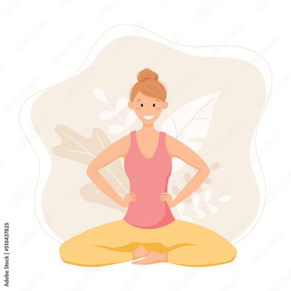 Young woman doing exercises. Yoga and a healthy lifestyle, vector banner. Young woman doing exercises. Yoga and a healthy lifestyle, vector banner.