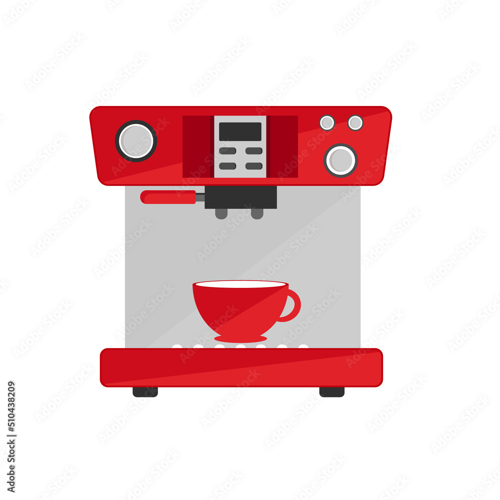 Coffee machine flat illustration. Front view of coffee machine. Vector