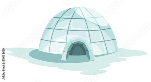Igloo icon. Cartoon vector icehouse. Winter construction from ice blocks. Eskimo peoples house isolated on white background