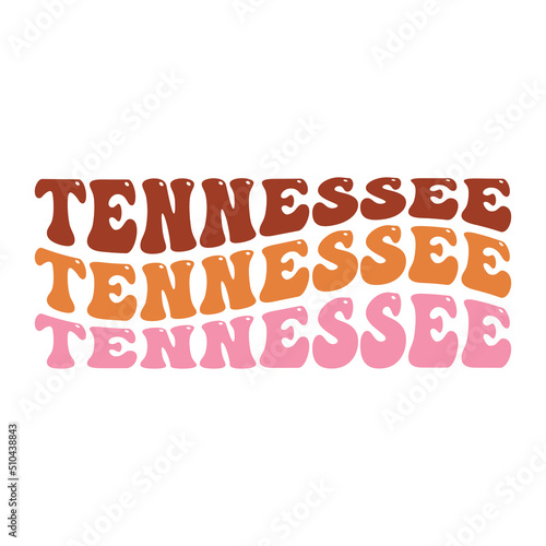 Wavy Tennessee, USA Lettering Design. Retro Waves Illustration Vector Design. Hippie Clip art Stacked Text Boho.