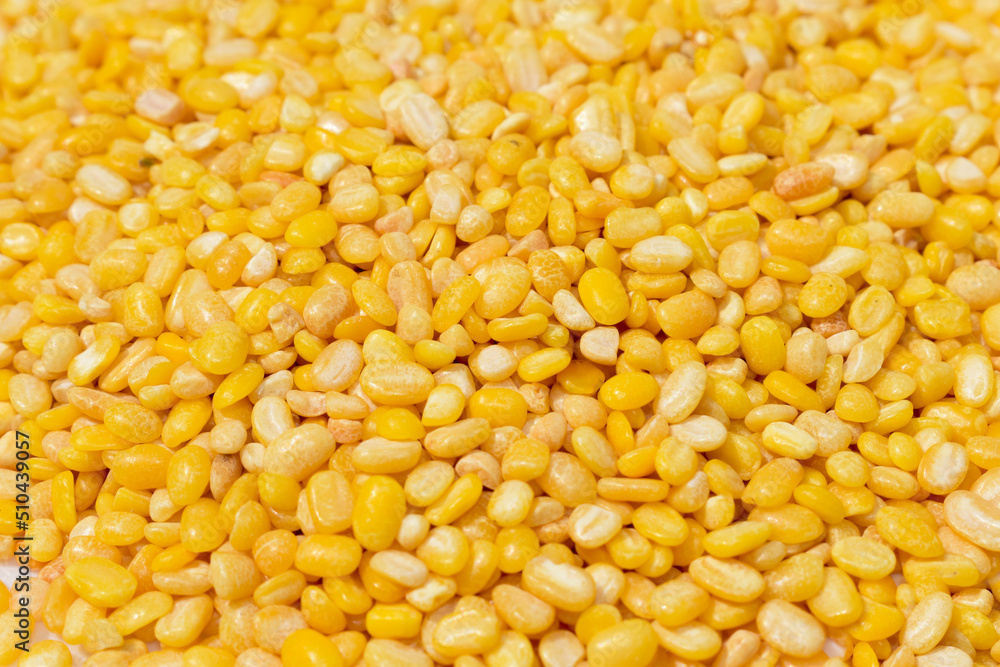 Peeled split mung bean isolated on white background. Peeled split mung bean isolated on white background.