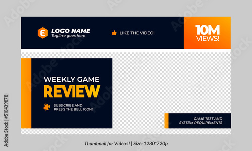 Gaming video thumbnail for streaming and game review. Game review thumbnail. Editable video thumbnail design. Editable video thumbnail Premium Vector, Customizable Thumbnails banner art Video cover.	