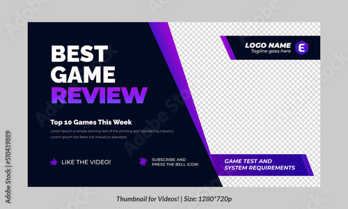 Gaming video thumbnail for streaming and game review. Game review thumbnail. Editable video thumbnail design. Editable video thumbnail Premium Vector, Customizable Thumbnails banner art Video cover.	