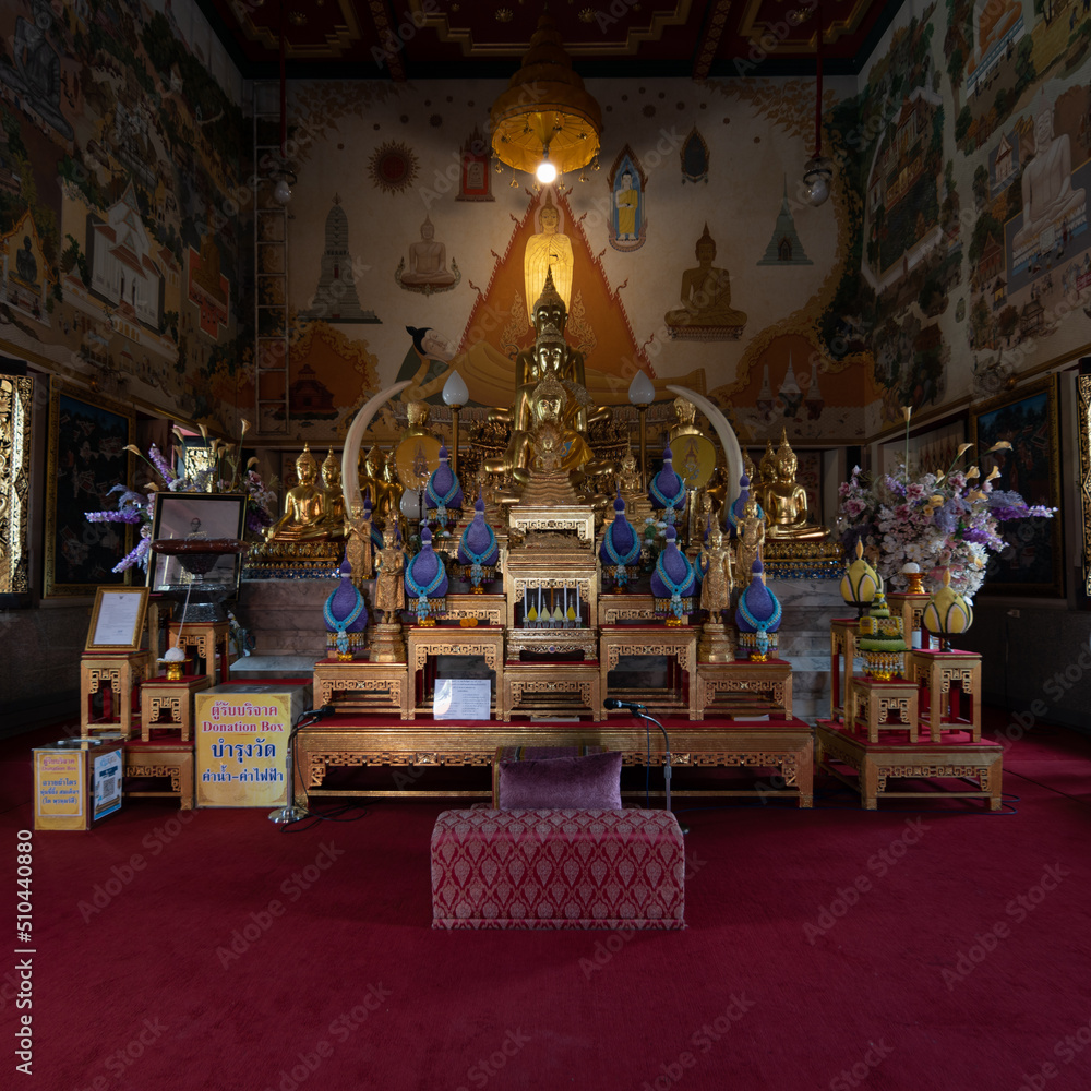 Phra Nakhon, Bangkok.  June 11, 2022.  Wat Indharaviharn. Temple with a huge 32 meter Buddha.