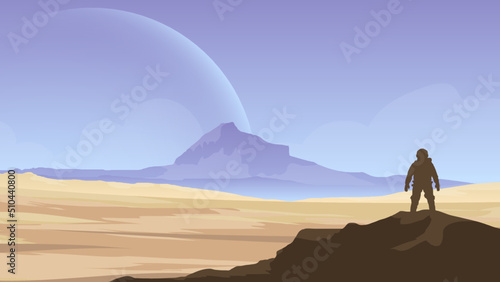 silhouette of an astronauts person in the desert