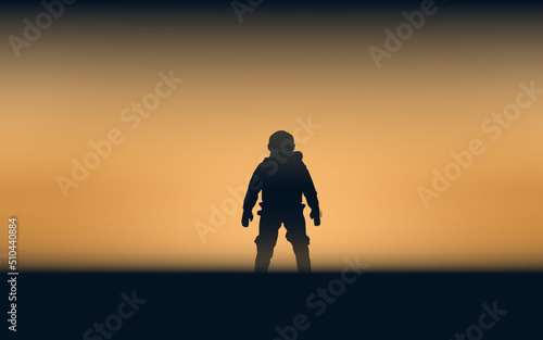 silhouette of an astronaut walking on the beach