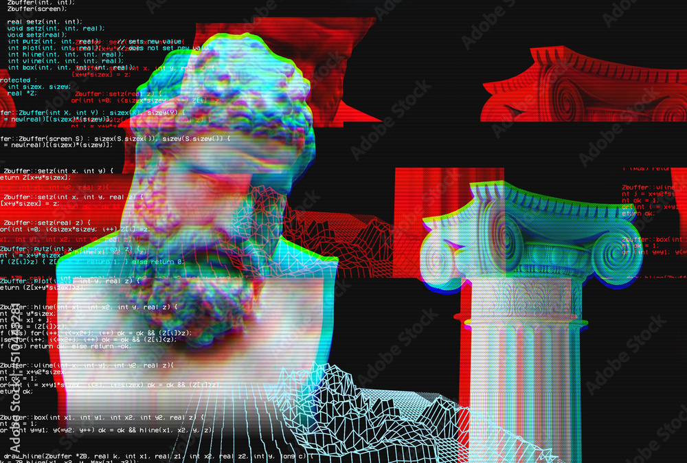3d portrait of a Hercules with glitch effect. Cyberpunk style